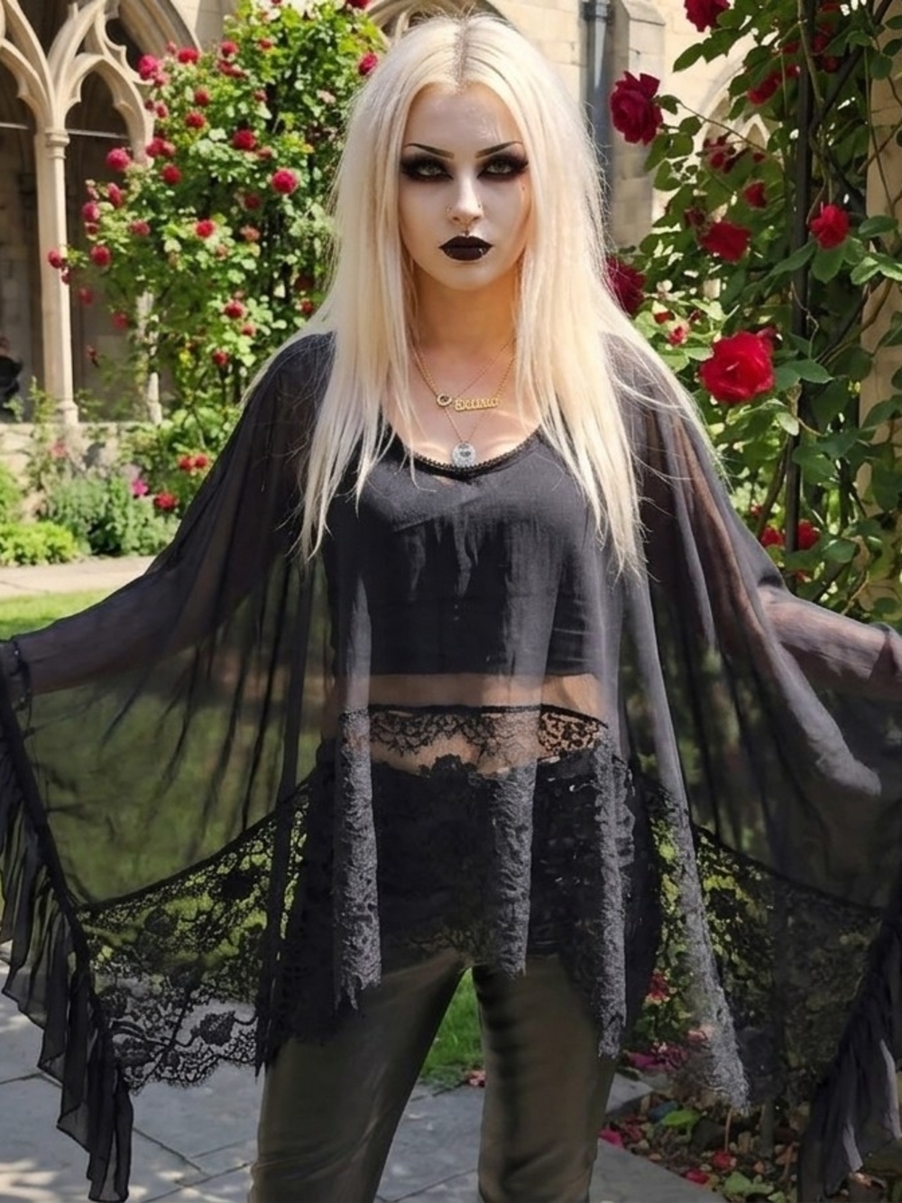 Women’s Black Sheer Lace Tunic Top